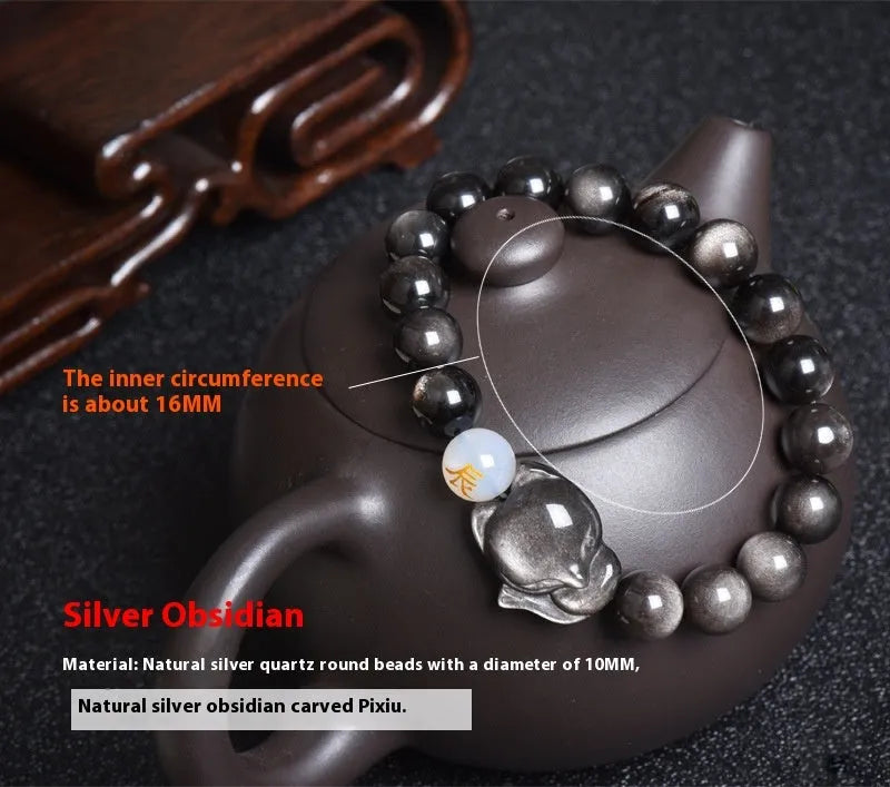 10mm obsidian bracelet with zodiac guardian charm in three style variations