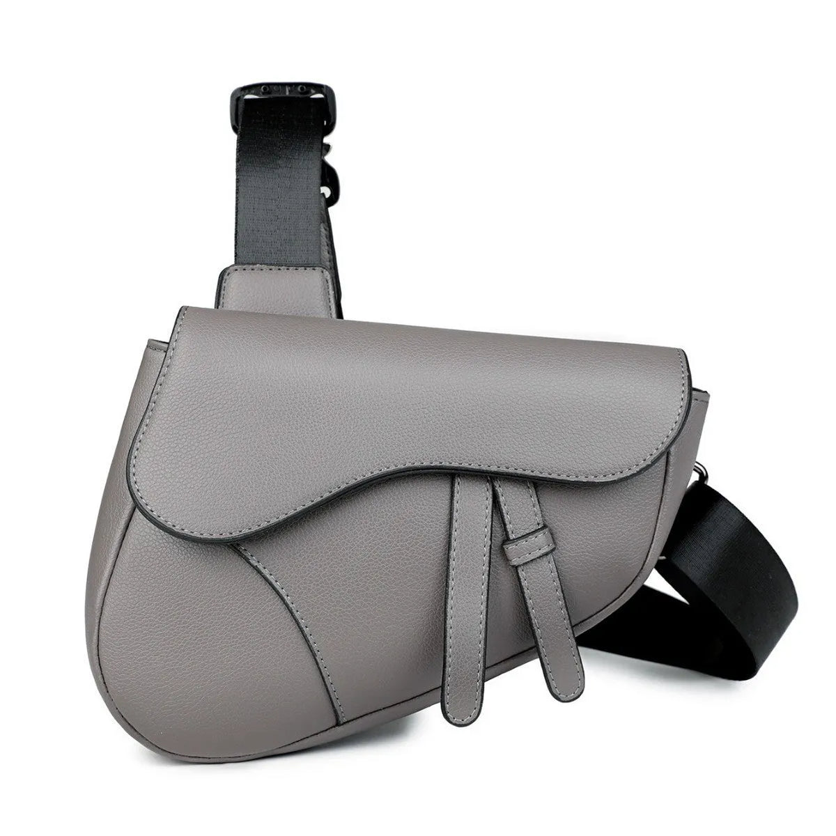Unisex saddle shoulder crossbody chest bag made of synthetic leather with stitching detail in black