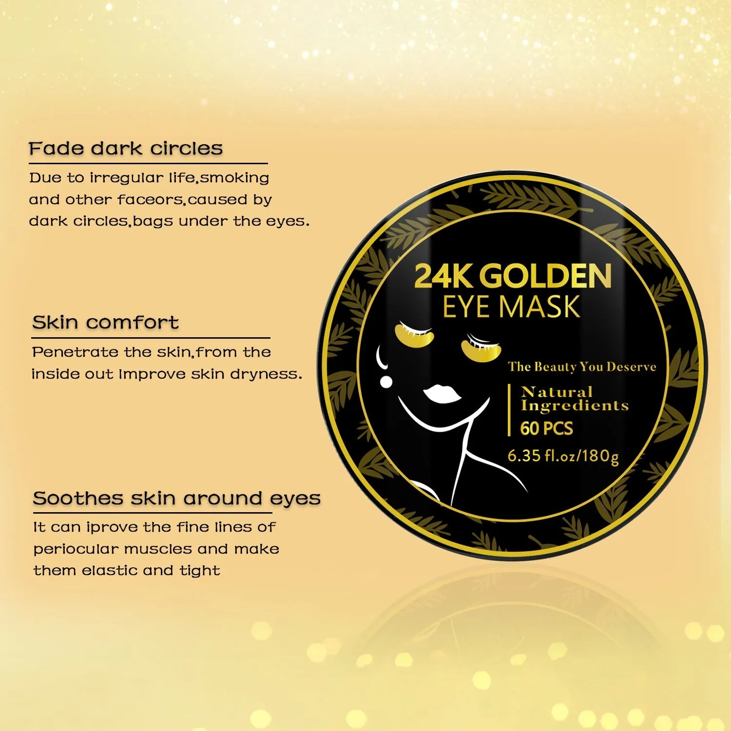 Moisturizing Gold Eye Mask 180g box for universal skin type eye care treatment