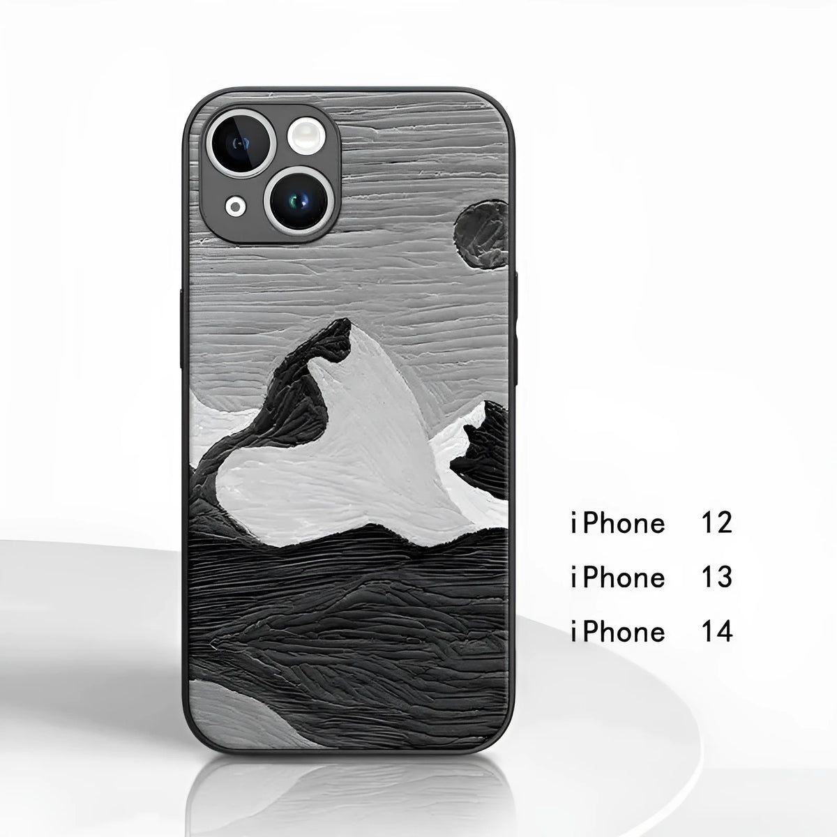 Black and White Mountains patterned silicone phone case with magnetic adsorption for Apple iPhone 11-16 series