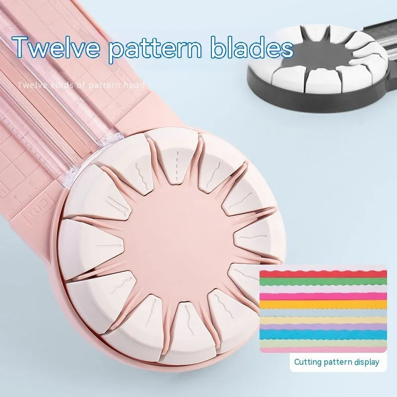 Plastic paper cutting machine with 12 pattern functions in pink colour option