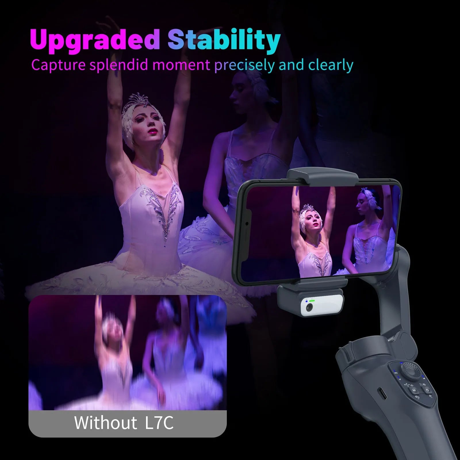 Foldable handheld tripod head stabilizer in gun colour with USB charging port
