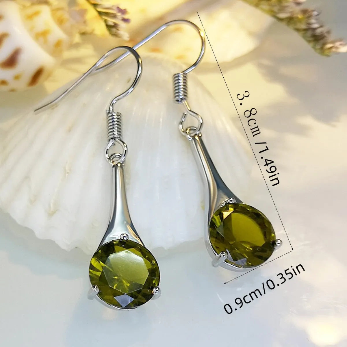 Olive green drop shape alloy earrings with electroplated finish and retro minimalist styling