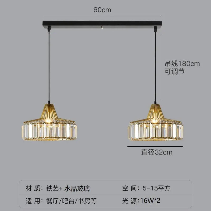 Modern crystal chandelier droplight with iron frame and LED lighting in black finish