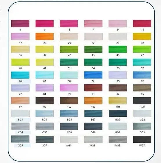 Set of double-headed alcohol oily colour markers with round and inclined nibs for professional art and design work.