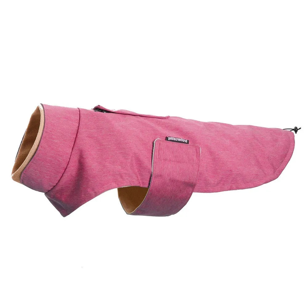 Cold-proof polyester dog vest in rose red, available in sizes S to XXL.