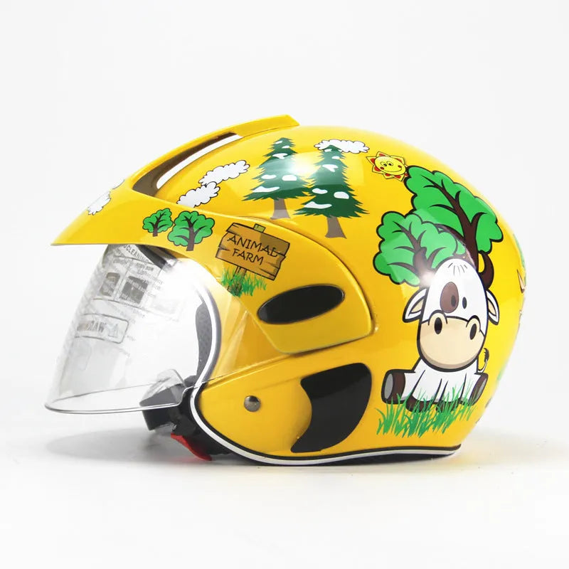 Children blue cartoon helmet with ABS shell, one-size, side strip visible at brim bottom