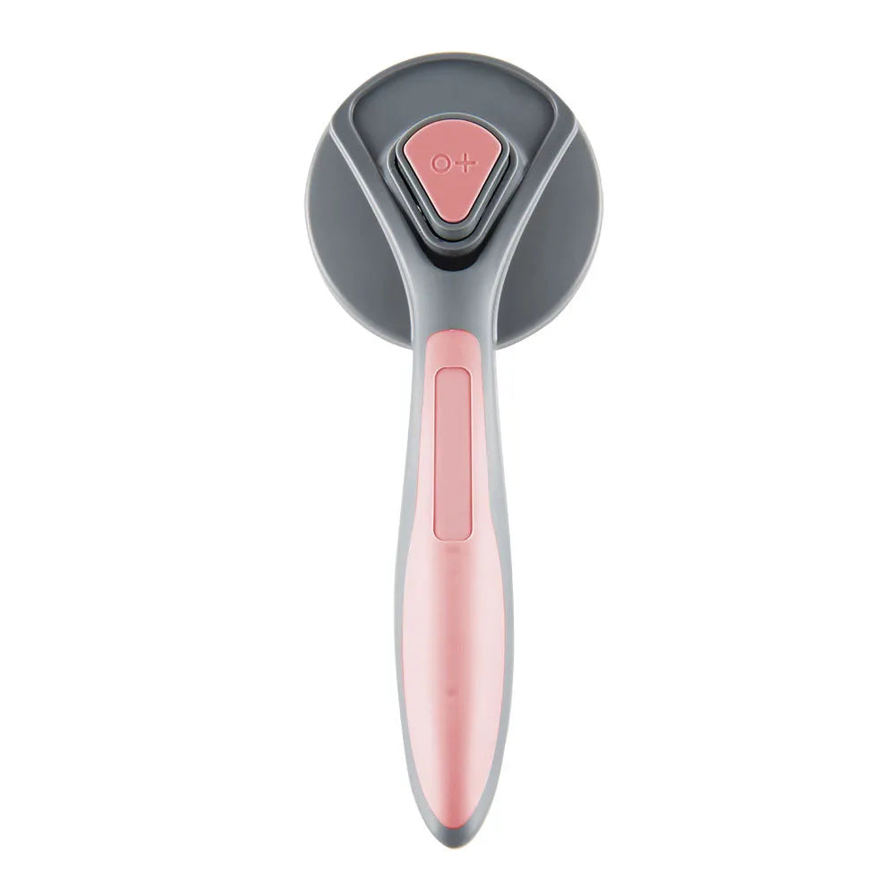 Grey, green, or pink self-cleaning slicker brush for grooming cats, dogs, and rabbits.