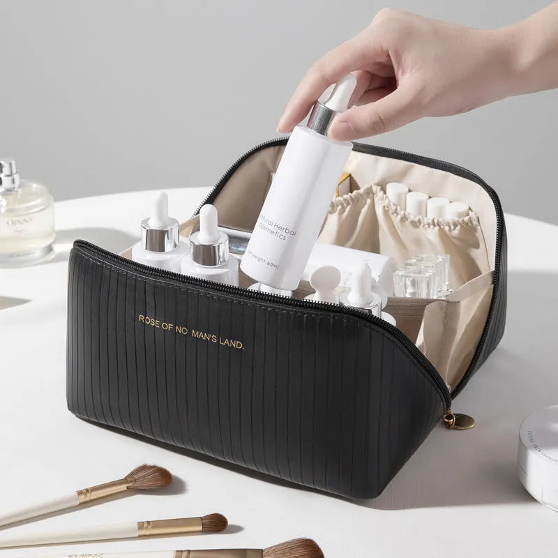Vertical pattern pillow makeup bag in cubic shape measuring 22.5cm