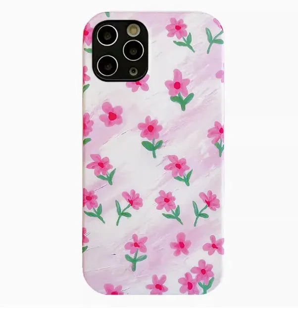 Pink floral PC phone case with powder crushed flowers for Xiaomi and iPhone models