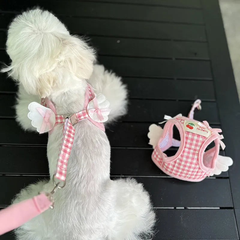 Cotton chest and back harness with hand holding rope for small dogs in pink or black
