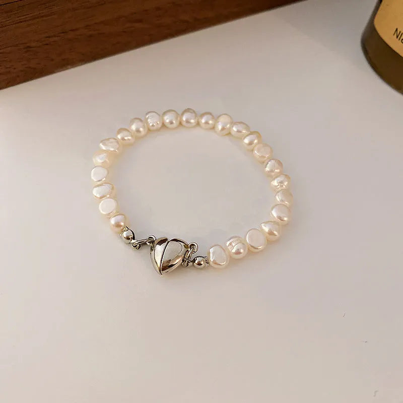 Baroque freshwater pearl bracelet with zircon accents geometric design women's gold colour