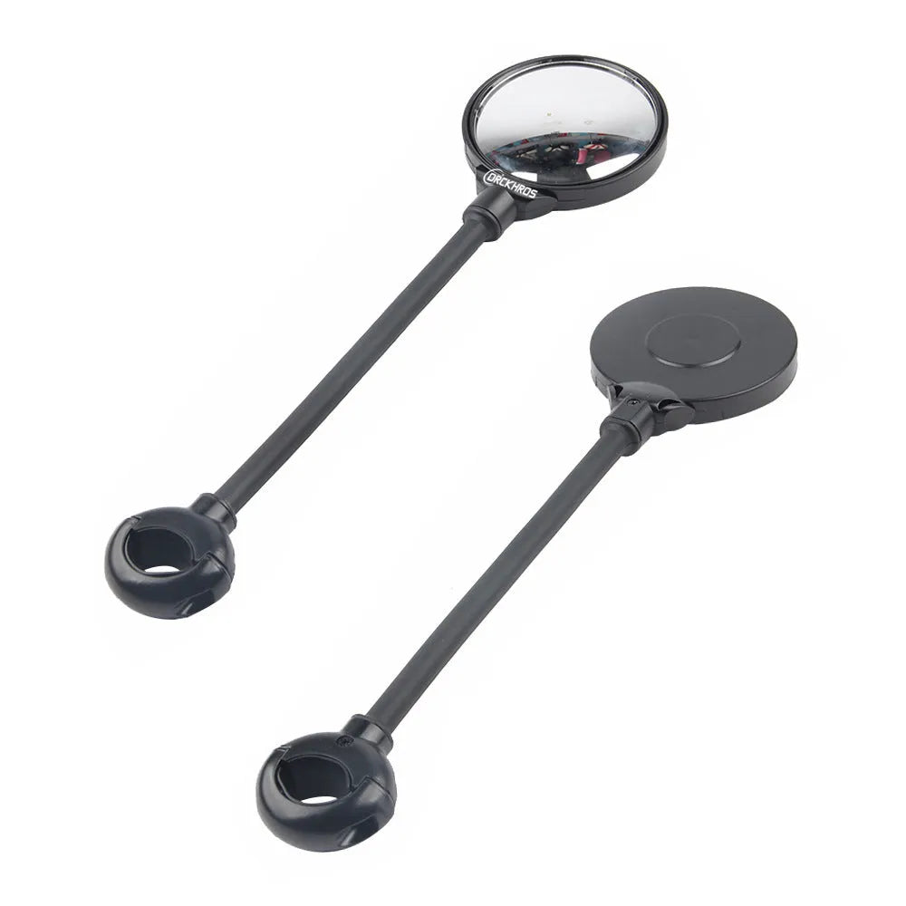 Black metal bicycle rearview mirror with hose adjustment mechanism for handlebar mounting
