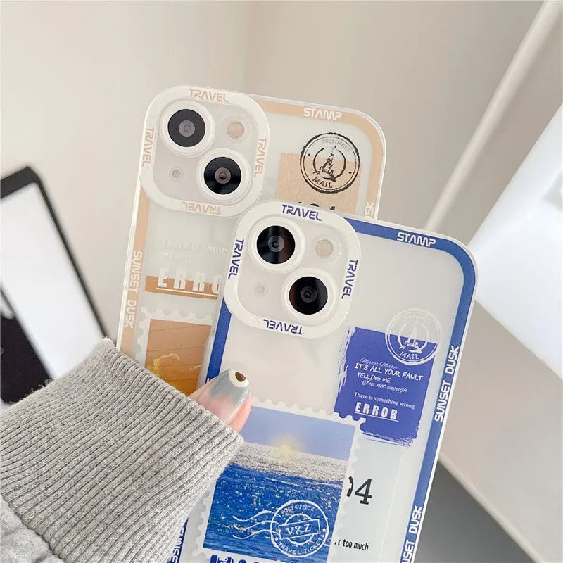 Creative stamp print silicone phone case in orange Angel Eye pattern for Apple iPhone