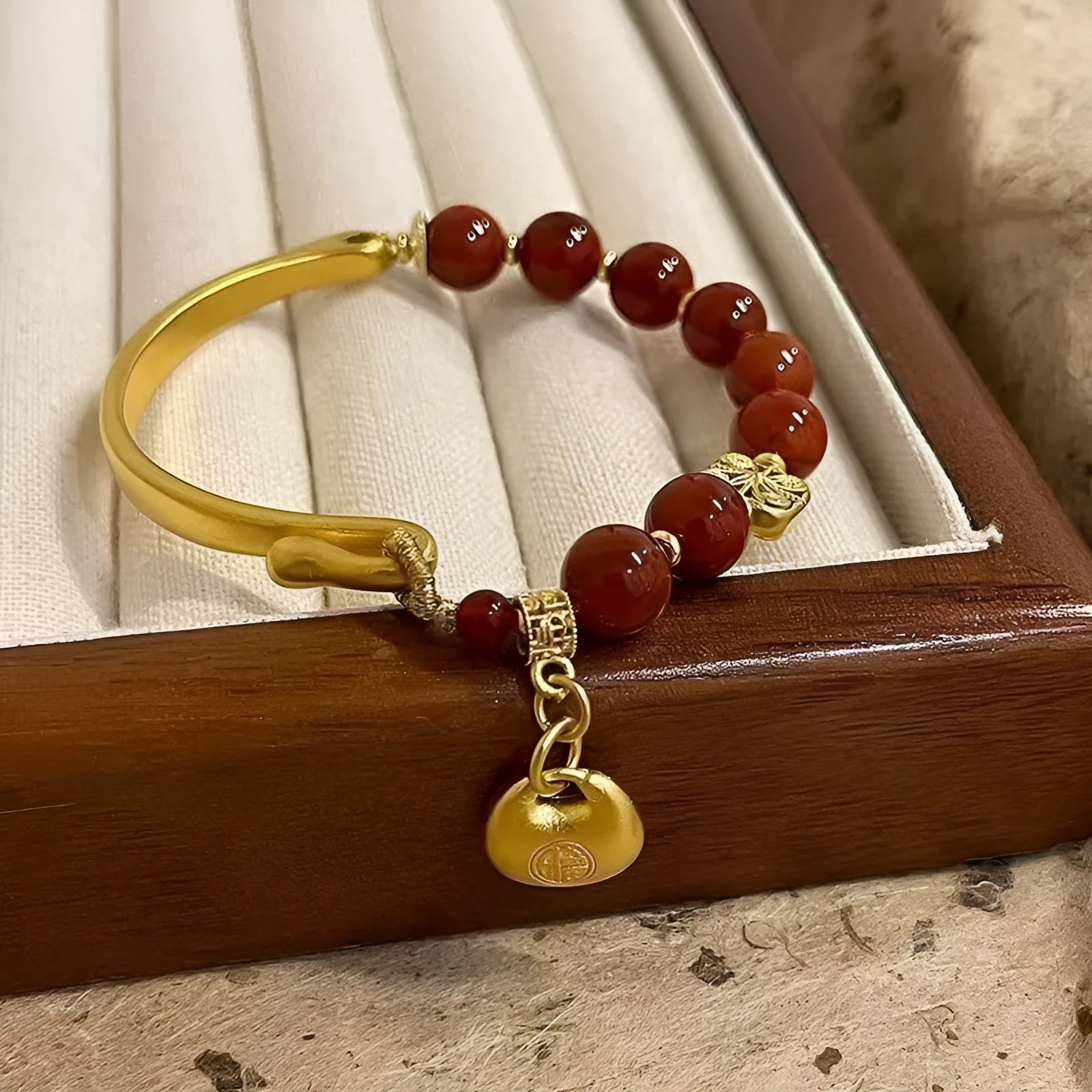 Golden South Red agate character ingot bracelet antique style women's jewellery