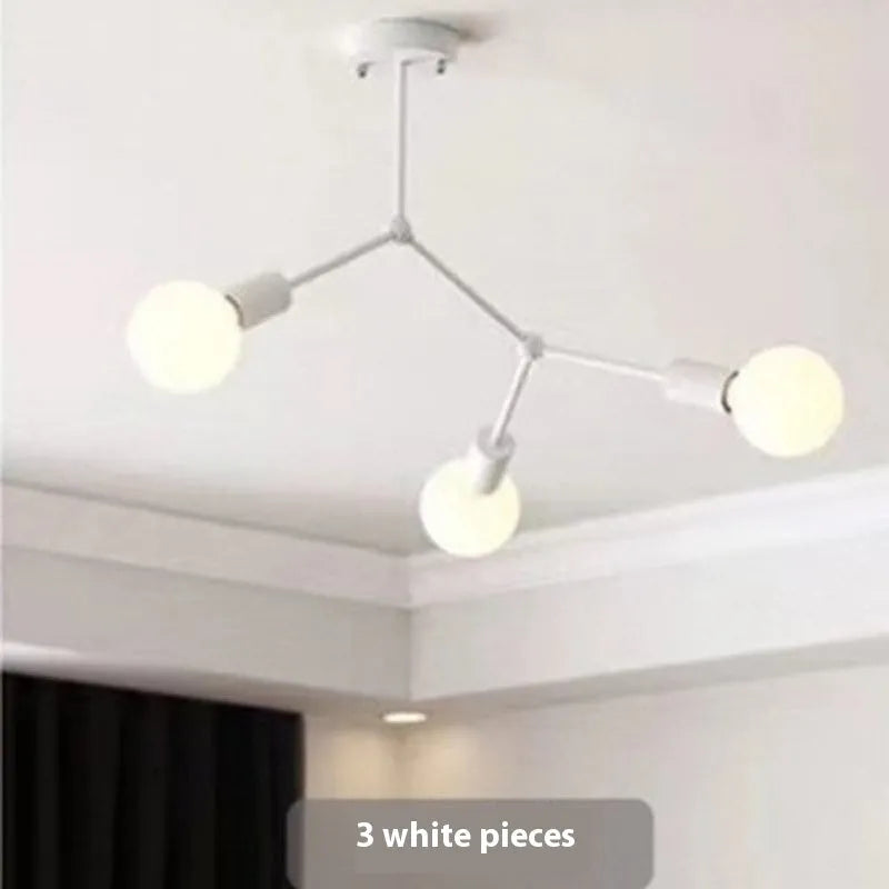 Nordic style iron chandelier ceiling lamp in black or white with multiple head configuration options