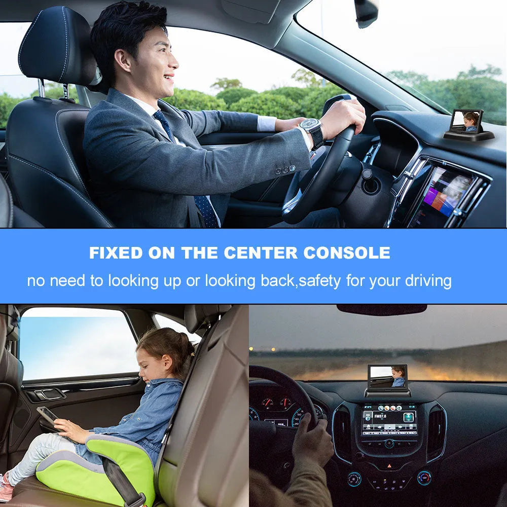 Black 4.3 inch folding screen car baby monitor with cigarette lighter power cord and infrared camera