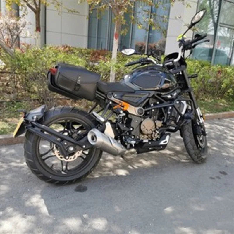 Black PU leather motorcycle swingarm saddlebag mounted on Harley Davidson Sportster