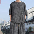 Men's thin knit summer suit with short sleeves and cropped trousers in black or grey