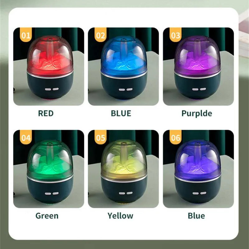Ultrasonic aromatherapy humidifier with colourful gradient light, USB powered, 120x120x151mm, in green or white