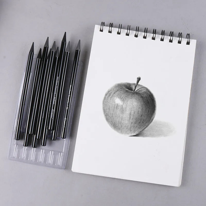 Solid graphite and carbonized pencil set in suction card pack with wooden shell