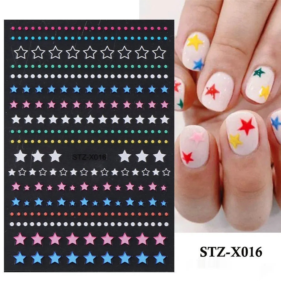Black and silver stripe nail art sticker with a love pattern design on a plastic sheet.