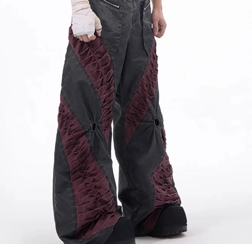 Retro three-dimensional keel casual trousers in grey rayon viscose fabric with straight hem