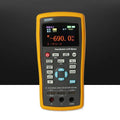 ET432 handheld LCR digital bridge with 2.8 inch TFT LCD screen and Kelvin test clamp on bench