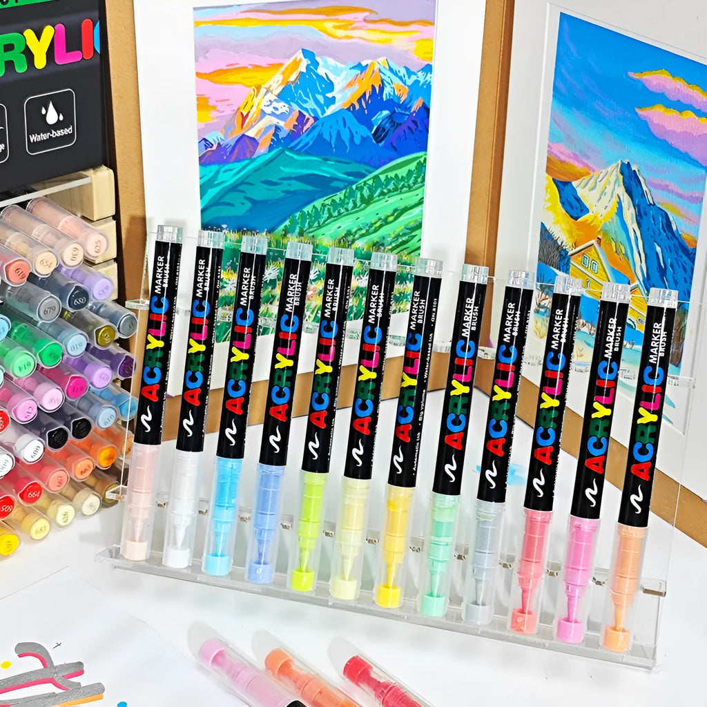 Set of straight liquid acrylic marker pens with soft heads for art hand painting and graffiti work