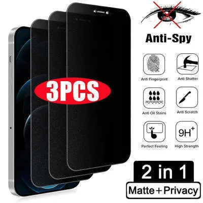 Anti-peeping tempered glass screen protector for Apple iPhone showing privacy angle limitation