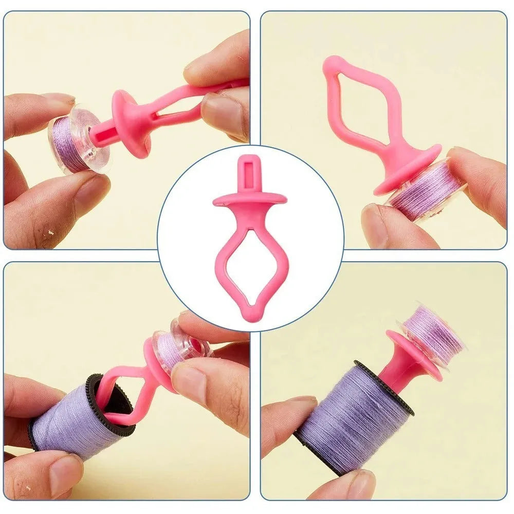 Set of 20 silicone nipple bobbin core clips in random colour with plastic fixed clamp for anti-shedding thread storage