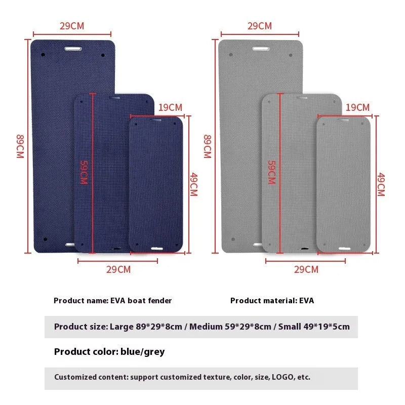 Blue EVA boat fender with rectangular shape for marine collision protection
