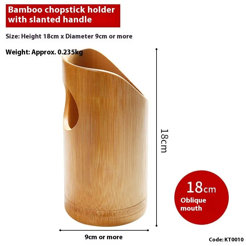 Wild bamboo chopsticks holder tube in various sizes on a wooden table.