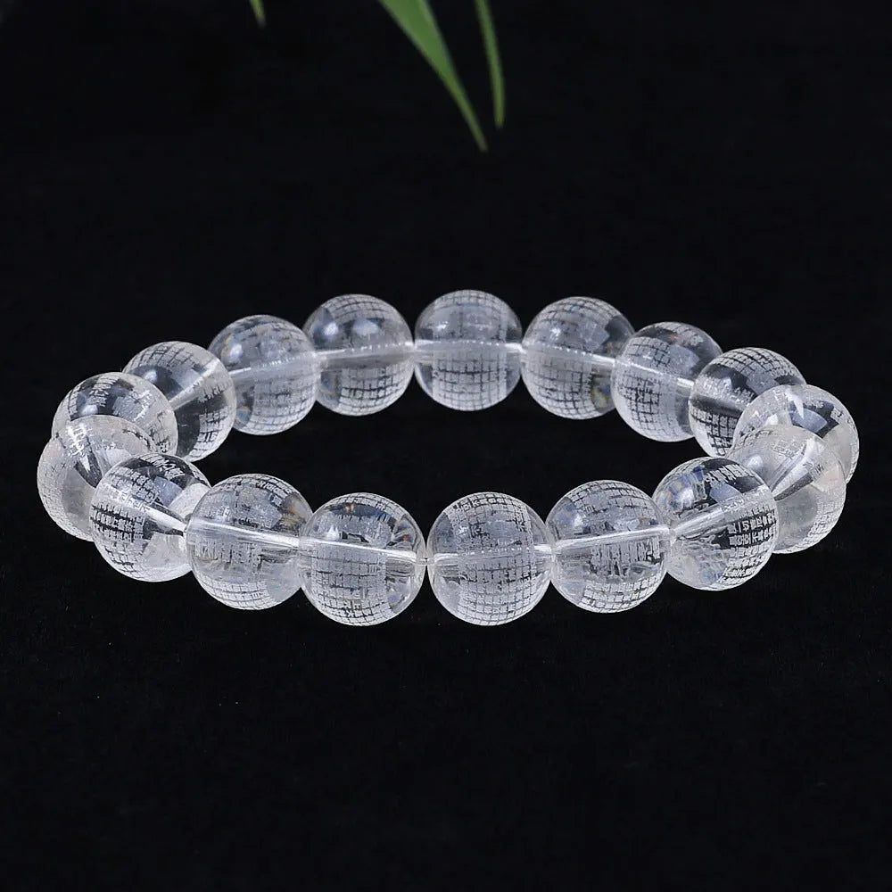 10mm Heart Sutra rosary beads with engraved Buddhist mantras on glass