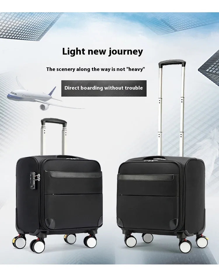 18-inch black Oxford cloth business travel suitcase with pull handle and universal wheels