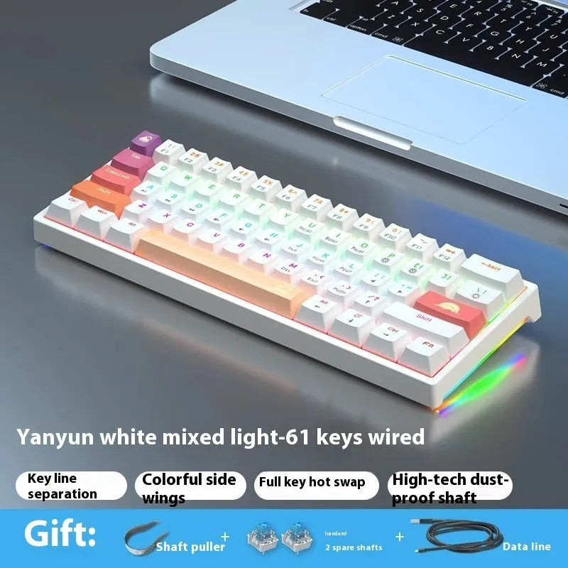 61-key compact mechanical keyboard with hot-swappable switches and bluish-black black tea shaft