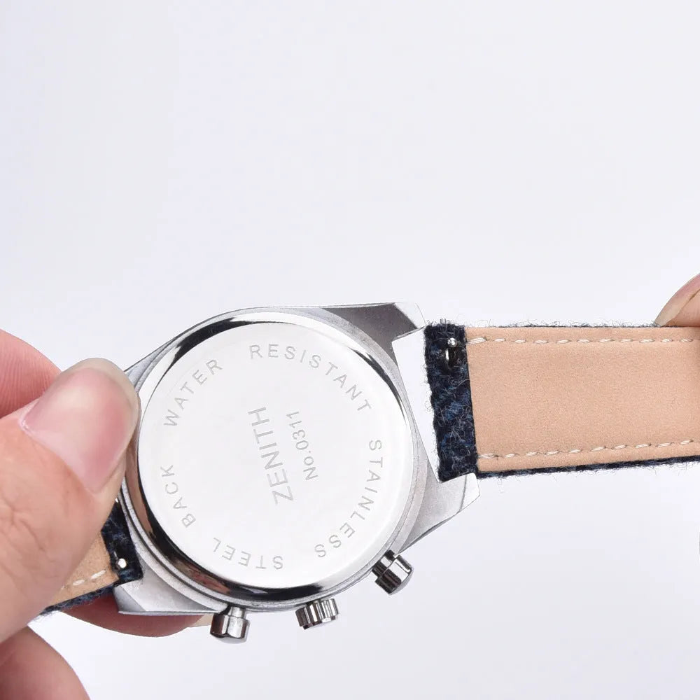 Harris woolen fabric watch strap with 304 stainless steel buckle in brown, 20mm width