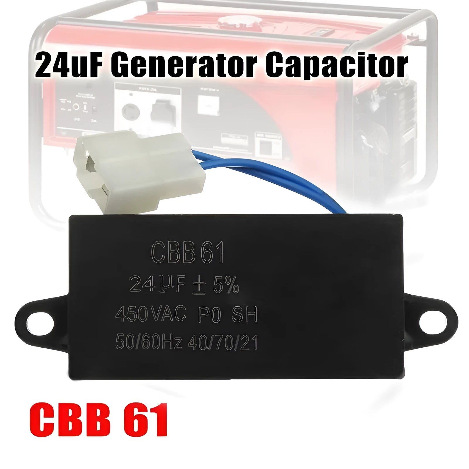 Black CBB61 generator capacitor 24uF 400V-450VAC 80x40x25mm for Lilan voltage regulator accessories