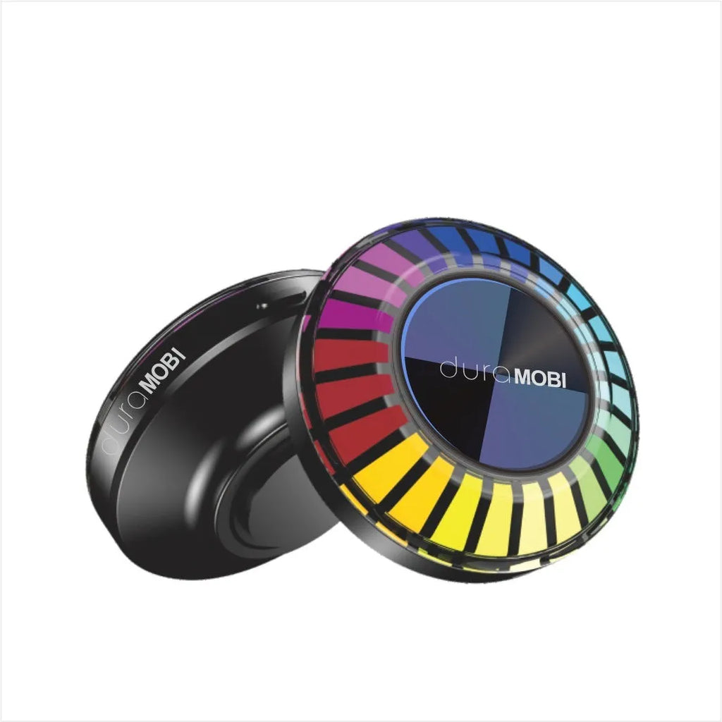Black portable Bluetooth subwoofer with 72-colour breathing lighting effect for car desktop home use