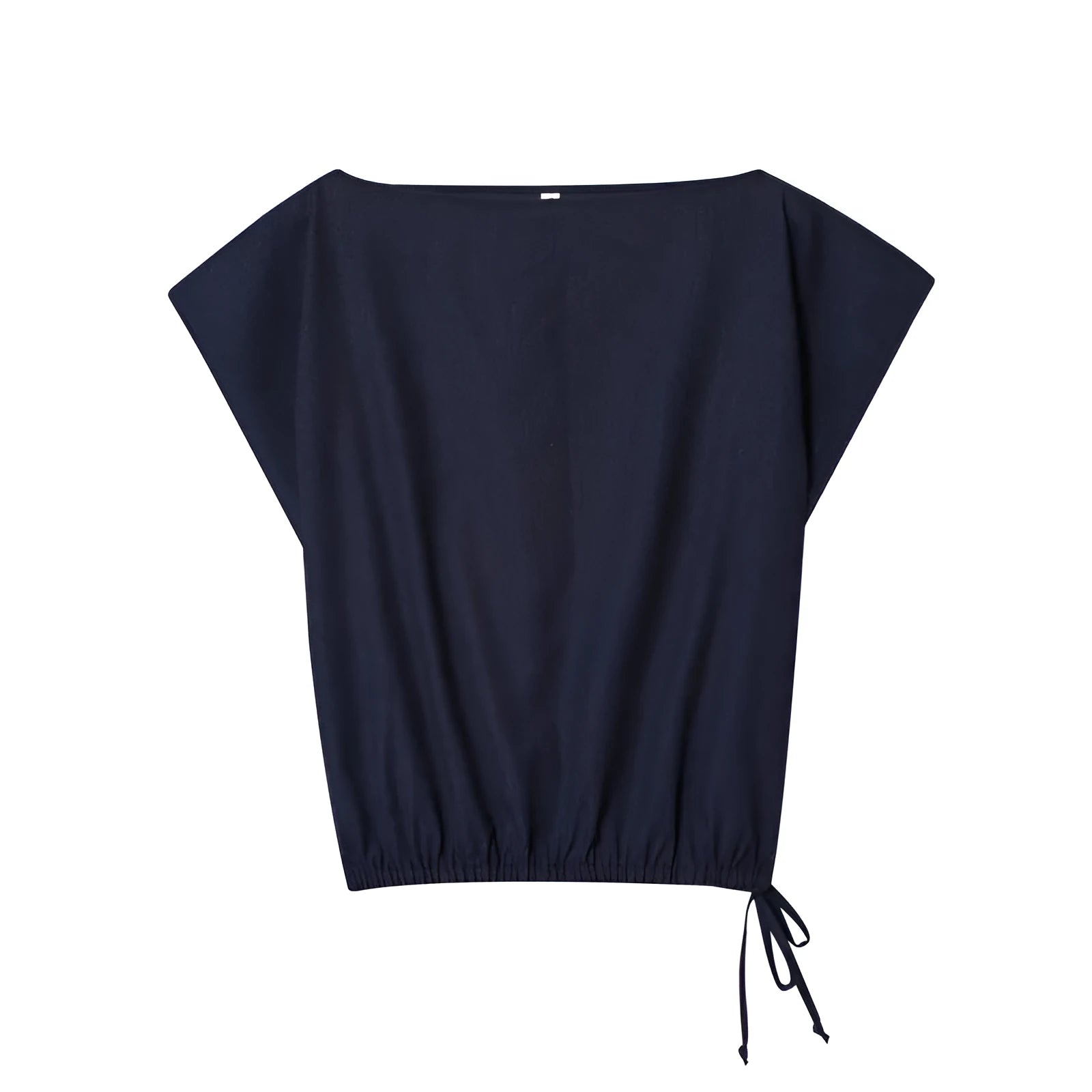 Women's linen shirt top with flounced sleeves and wide-leg trousers set in polyester blend fabric