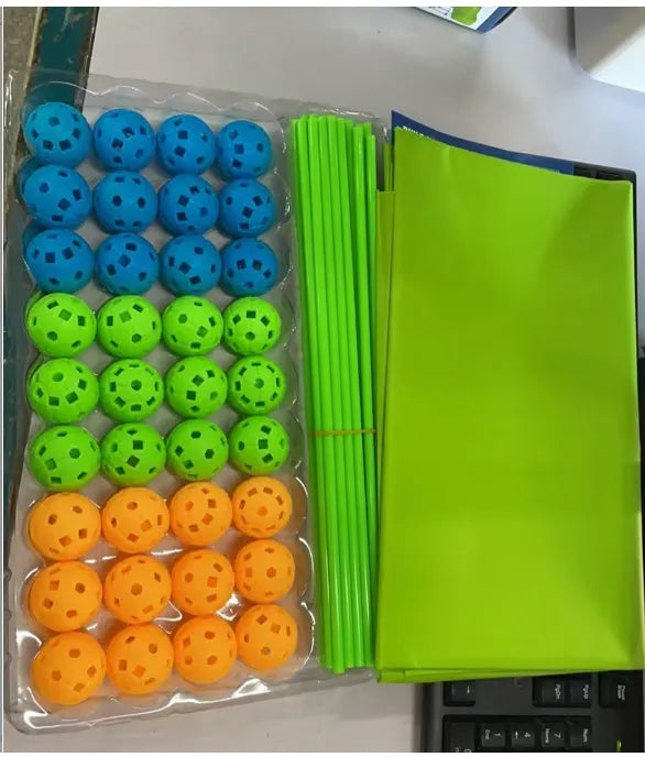 Luminous plastic fort building kit for kids with glowing sticks, balls, and fabric tent
