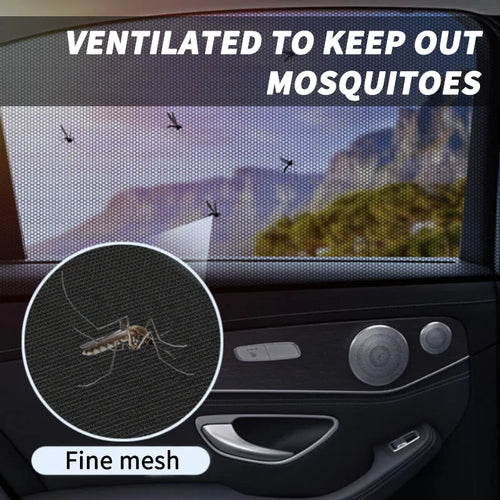Car side window sunshades with stretch mesh covering front and rear windows