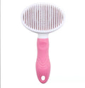 Blue automatic hair removal pet comb with TPR non-slip grip and button shaved design on white background