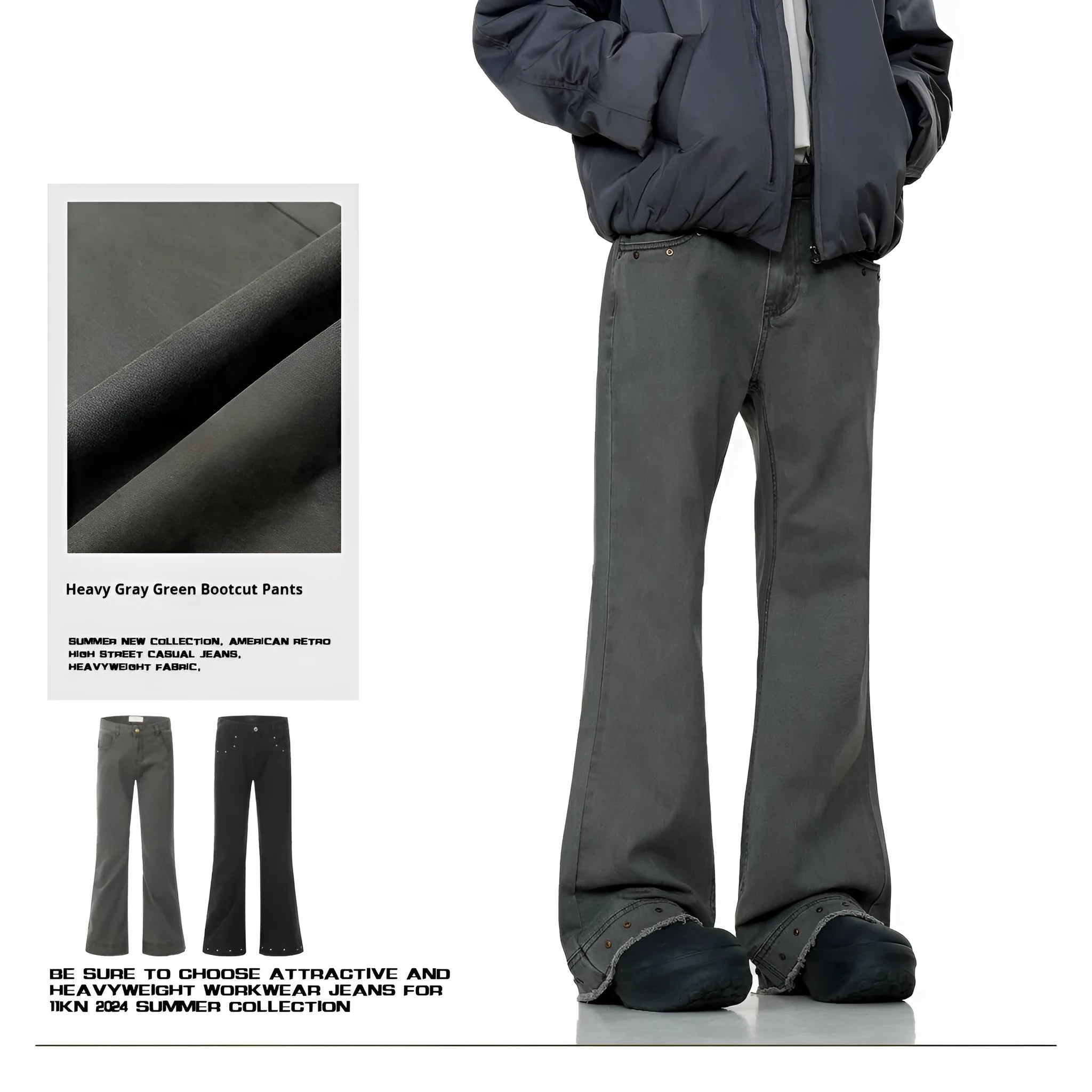 Black American retro straight-leg skinny jeans on a hanger, showing mid-waist and zipper fly detail.