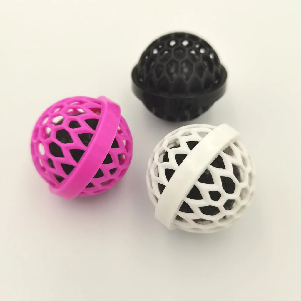 Bag cleaning ball in pink, white, and black – reusable sticky cleaner for backpack and purse debris