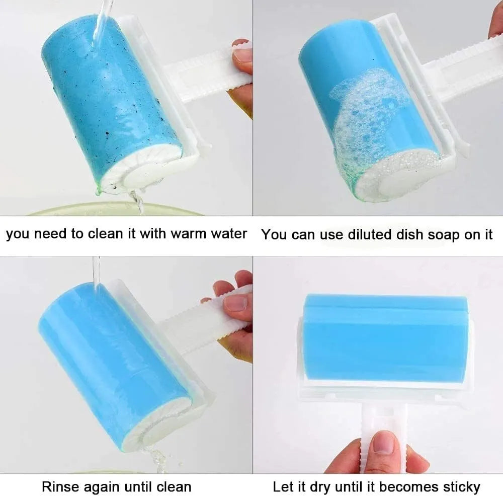 Washable reusable lint roller for pet hair removal in blue, green, pink, or yellow with protective cover