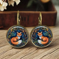 Handmade retro cartoon animal earrings in fox, cat, and chicken designs with alloy and gem glass construction