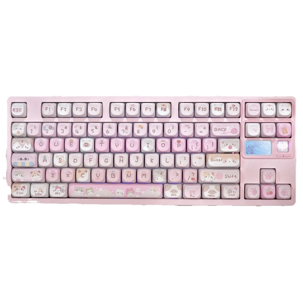 MOA pink plastic keyboard key caps with cartoon graphics on five sides for mechanical keyboards