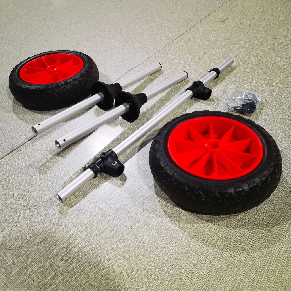 Foldable aluminium kayak beach trailer cart with upright pole for transporting open kayaks
