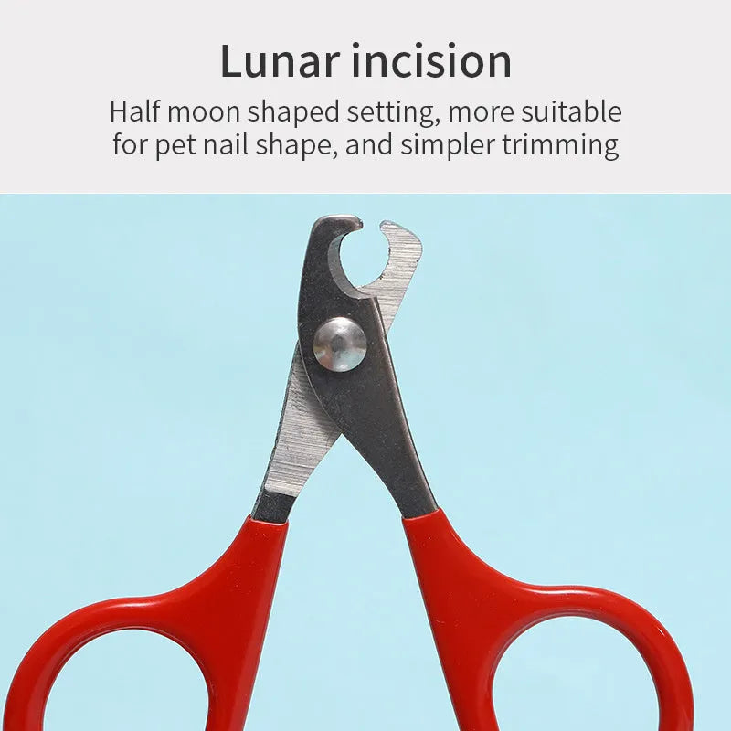 Pet nail clippers with stainless steel blades and coloured plastic and rubber handle